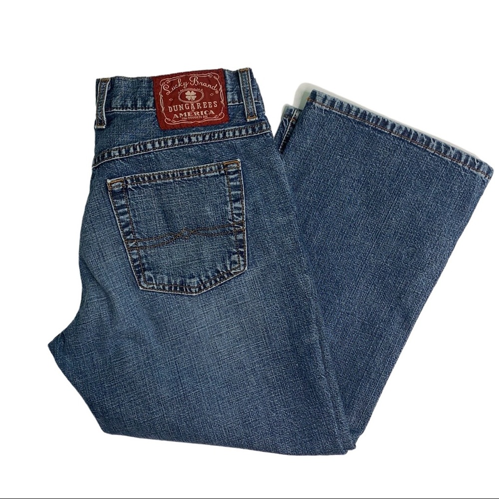 Lucky Brand Blue Cropped Ankle Jeans with Brown Leather Patch